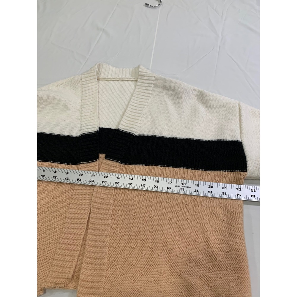 Colorblock‎ Cropped Cardigan White Black Peach Pointelle Knit Open soft girl - Picture 6 of 7